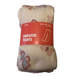 2 Pair Butterfly Pattern‎ Girls Sweater Tights Polyester Blend Size 6-8.5